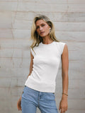2025 Summer Fashion Solid Color Sleeveless Round Collar Ribs Sexy Hottie Vest Sling Female HZ1208