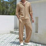 2025 New Commuting Suit Casual Shirt Solid Color Short-Sleeved Trousers Men's Two Casual Sets HZ1208