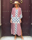 Women's New Striped V-Neck Dress Women's Summer Loose Casual Dress HZ1208