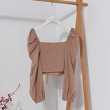 Telding Bow Collar Long Sleeve Shirt Short Umbilly Pure Lust Wind Shoulder Coat 8829 HZ1208