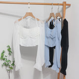 Fang Collar Leak Collar Collar Collar Short Shirt 2025 Spring Dress New Lantern Long-Sleeved Tie With Hanging Neck Shirt Women's Top 8876 HZ1208