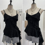 Spice Girls Irregular Slings Sherse Women's New Sexy Leaf Leaf Blitting Short Blouse 9211 HZ1208