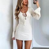 Sexy Women's New Knitted Tying Dress With Long Sleeves And Hip Mini Skirt HZ1208