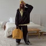 Korean Back Letter-Print Hooded Jacket Suit Women Loose Leisure Relaxation Atmosphere Sense Sports Style Two Sets HZ1208