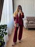 Hot Angolan Red Sweater Set Zipper Jacket + Wide Leg Trousers Knitted Casual Women's Clothing HZ1208