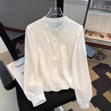 French White Shirt Female Senior Spring And Autumn 2025 New Good-Looking Lace Long-Sleeved Beautiful Shirt Top HZ1208