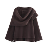 Autumn New With Asymmetric Scarf Short Loose Knit Coat HZ1208