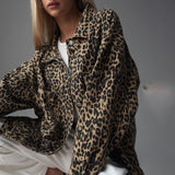 2025 New Retro Leopard Print Niche Collar Denim Jacket Spring Fashion Loose Trend Jacket HZ1208