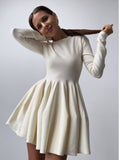 2025 Round Collar Waist Knitted Dress Women's High-End Ins Windy Folded Sweater Dress HZ1208