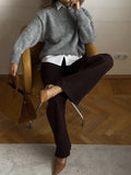Loose Lazy Wind Wool Sweater Woman 2025 Dress Bag Loose Knitted Shirt Long-Sleeved Top HZ1208