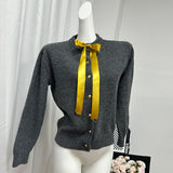 Small Gold Buckle Simple Knitted Cardigan 2025 Spring New Round-Neck Short Sweater Jacket HZ1208