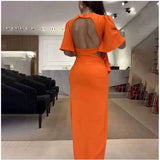 Spring 2025 New Women's Temperament Solid Color Tie With Lumbar Collar Open Dress Women 661 HZ1208
