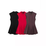 Autumn 2025 French Design Waist Wave Wide Swing Mini Sleeveless Dress 8841460 HZ1208