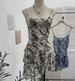 Real Shooting Mesh Yarn Irregular Rivet Vest Dress Women 2025 Summer Dress New Lotus Edge Sleeveless Top 1273 HZ1208