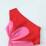 2025 Women's Dress Positioning Flower Print Oblique Shoulder Dress 9050 HZ1208