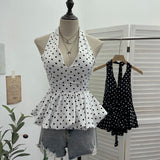 Purely Want To Show The Back Hanging Neck Tie With Wave Point Sling Vest Skirt Sleeveless Doll Shirt Short Top 9230 HZ1208