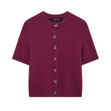 Autumn And Winter New Bow Buckle Buckle Short-Sleeved Knit Coat 9598201 HZ1208