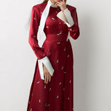 2025 French Collar Long Sleeve New Women's Temperament Elegant Long Dress HZ1208