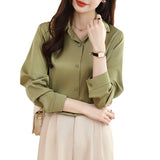 Spring And Autumn 2025 New Advanced Sensational Anti-Floored Wrinkled-Faced Shirt For Women's French Leisure Career Commuting Shirt HZ1208