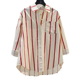 Cotton 2025 Spring And Autumn New Korean Version Of Small Fresh Cardigan Striped Print Single Pocket Loose Long-Sleeved Shirt Woman HZ1208