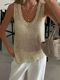 2025 New Set Hollow Knitted Knitting Summer Vest Loose Sleeveless Vest Sexy V-Neck Top Woman HZ1208