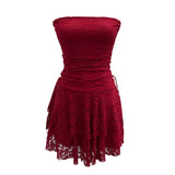 Real Shooting Retro Lace Spell To Receive Waist-Meared Tective Dress Sexy Collared Cake Dress Small Man Short Dress 1272 HZ1208