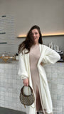 2025 Autumn And Winter Hot Sweater Suit Women Loose Long Version Imitation Cardigan + Open Fork Dress HZ1208
