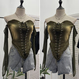 Hottie Sexy Tset Blouse Irregular Cowboy Splicing Mesh Yarn Tie With Short T-Shirt 6105 HZ1208