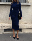 Autumn New Collar Long Sleeves-Body-Groomed-Up Dress HZ1208