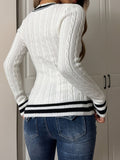 Striped V-Neck Long-Sleeved Women's Autumn And Winter Slim Thin Knitted Jersey Sweater HZ1208