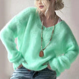 Soft Glutinous V-Neck Long-Sleeved Sweater Woman 2025 Autumn And Winter Cover Solid Color Lazy Wind Loose Knitted Shirt Top HZ1208