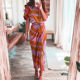 2025 Women's Fashion Dress INS Temperament Fashion Printed Shirt Folded Dress HZ1208