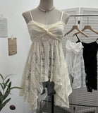 Real-Shooting Lace Tling Folded Sling Vest Irregular Skirt Shaved Thin Holiday Wind Sleeveless Top 1029 HZ1208
