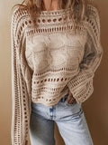 Women's 2025 Crochet Burqa Hollow Women's Long-Sleeved Round-Neck Short Top Beach Sweater HZ1208