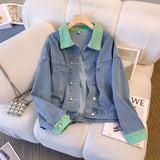Blue Denim Jacket Female Design Sense Niche 2025 Spring And Autumn New Loose Set Retro Splicing Jacket Top HZ1208