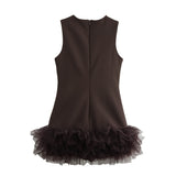 Autumn And Winter New Sleeve Mesh Splicing Sleeveless Mini Dress 4661289 HZ1208