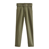 Spring 2025 New ñÞÖå Multi-Colored Harun Pants Casual Solid-Colored Small-Footed Women's Trousers Belt HZ1208