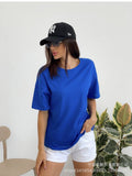 2025 Spring And Summer New Solid Color Short-Sleeved Women Loose Large-Band Pure Cotton T-Shirt Simple Top HZ1208