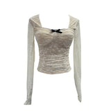 Real Pat With Chest Cushion Square Collar Bow Lace Long Sleeve Bottom Top Dress Slim Slim Short Shirt 9520 HZ1208