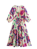 2025 Women's V-Neck Flower Print Long Dress 9287 HZ1208