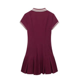 Autumn 2025 New Women's Retro Body-Creats Bumping Color Ribs Wide Folding Dress HZ1208