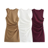 New Three-Color Knitted Folds Decorated Sleeveless Dress HZ1208