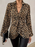 Long-Sleeved Top 2025 Spring New Leopard Print Tie With V-Neck Temperament Long-Sleeved Shirt HZ1208