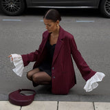 Vintage Style Splicing Free Hot Treatment Striped Small Blazer Female High-End Fashion HZ1208