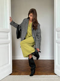 2025 Autumn And Winter Scissors Collar Soft Sweater Skirt Elegant Loose Dress In Style HZ1208