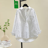 Pure Cotton Thin Striped Shirt Women Long Sleeve Fashion Korean Casual Loose Shirt Women Wear Sunscreen HZ1208