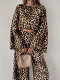 Spring 2025 New Leopard-Print Loose Comfortable Long-Sleeved Trousers Two-Set Ladies Suit HZ1208