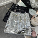 Real Shooting Heavy Industry Flash Shiny Piece High Waist Thin A Short Skirt Picts Anti-Walking Bag Hip Step Skirt 8108 HZ1208