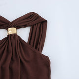 Women's Dress Women's Gold Trim Hanging Neck Knitting Top HZ1208