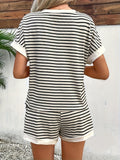 Women's 2025 Summer New Fashion Striped Short Sleeves Suit Sports Shorts Set HZ1208
